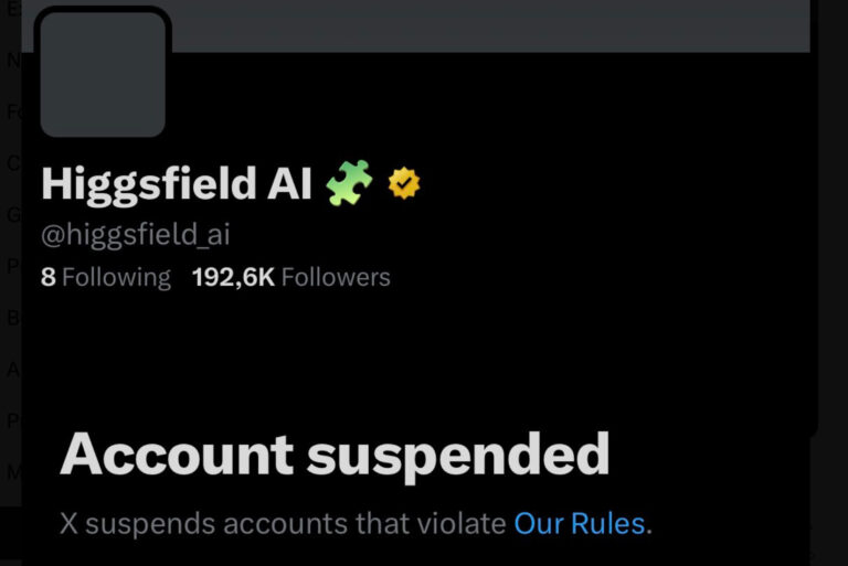 Higgsfield AI X Account Suspended