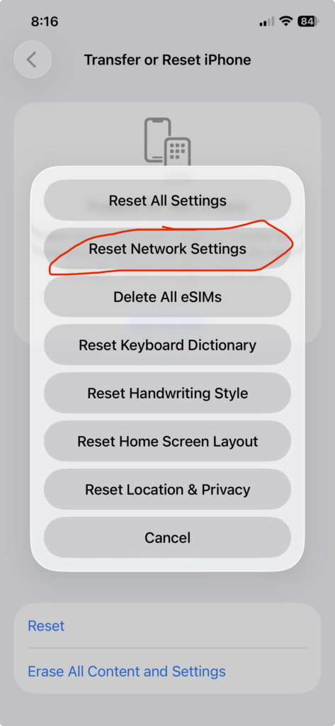 Reset Network Settings