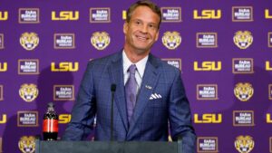 Lane Kiffin during a college football game after joining LSU from Ole Miss.