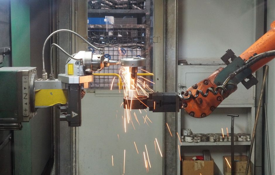 ABB industrial robot arm performing precision work