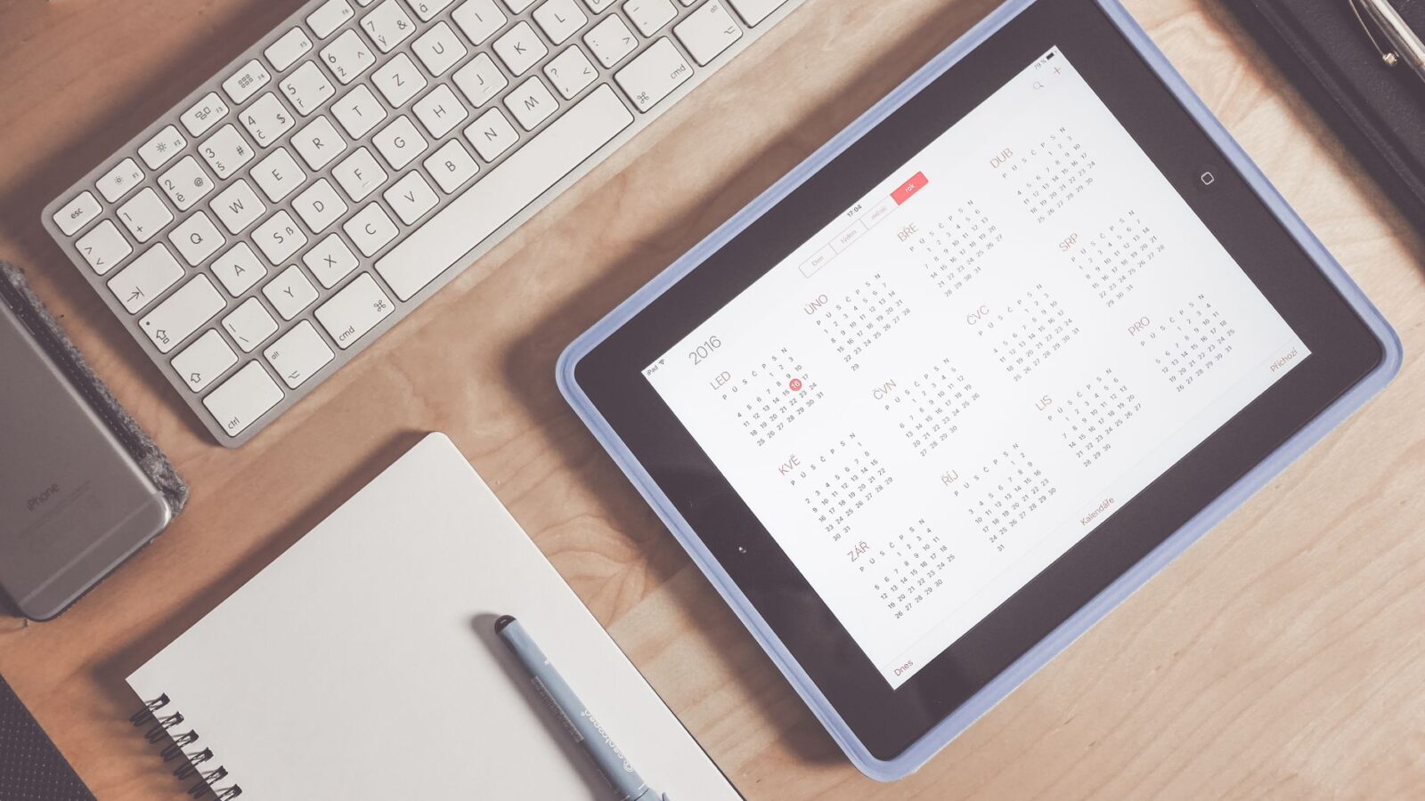 Digital planner on tablet with calendar and schedule