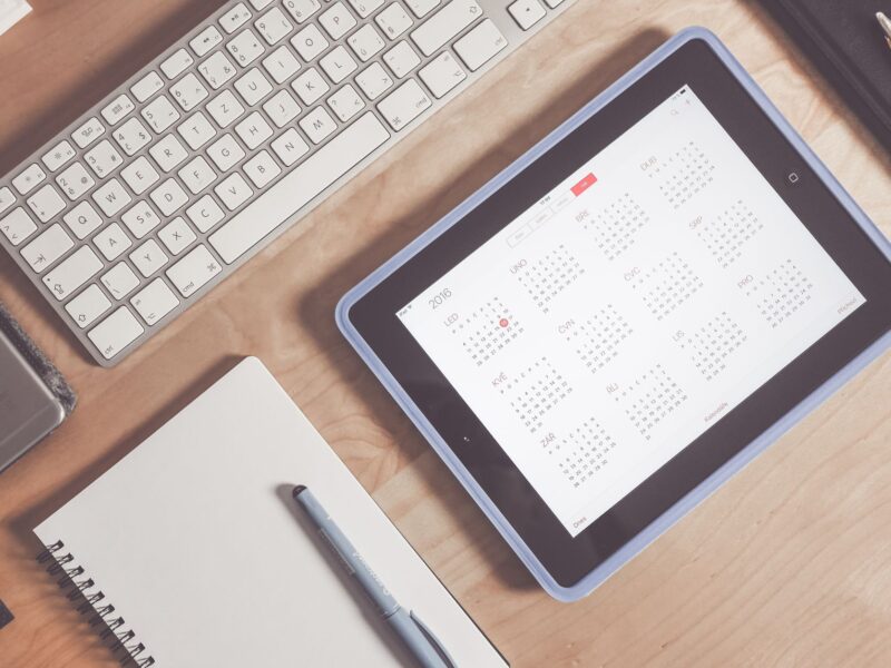 Digital planner on tablet with calendar and schedule