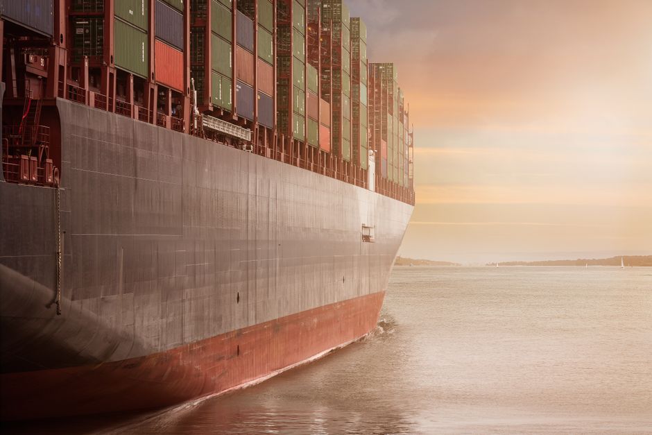Large container ship crossing the open ocean