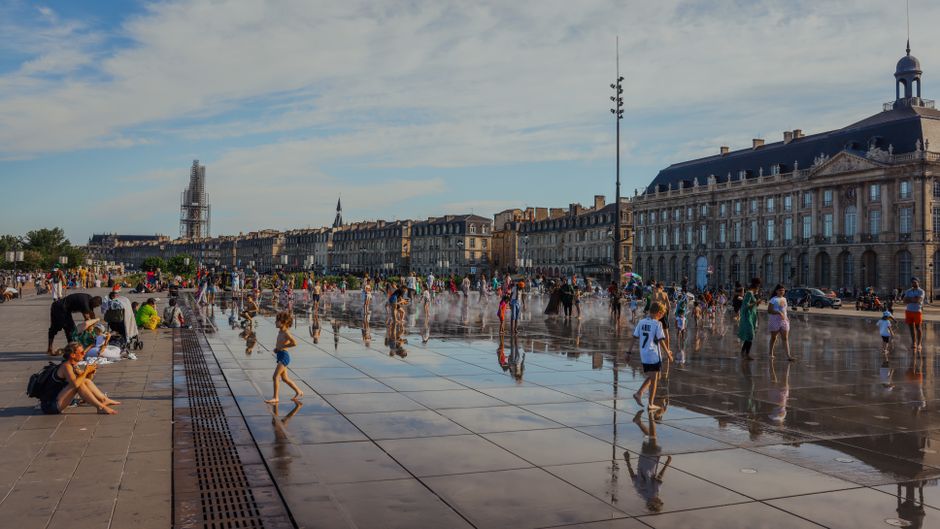 Empty sun-scorched city streets in France during an extreme summer heat wave