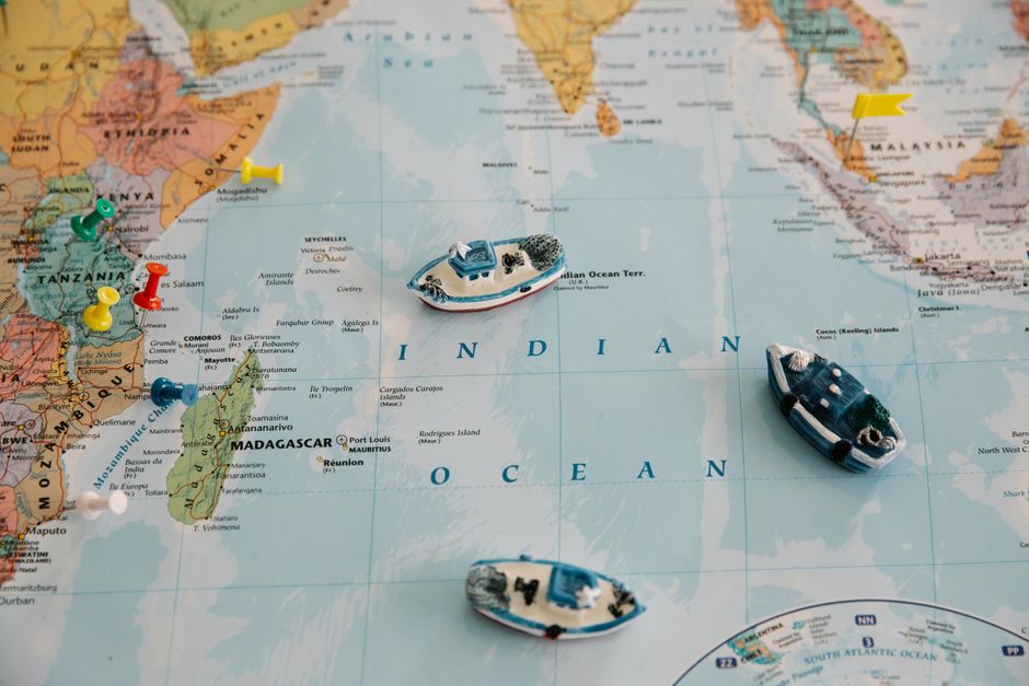Satellite view of the Indian Ocean and shipping lanes