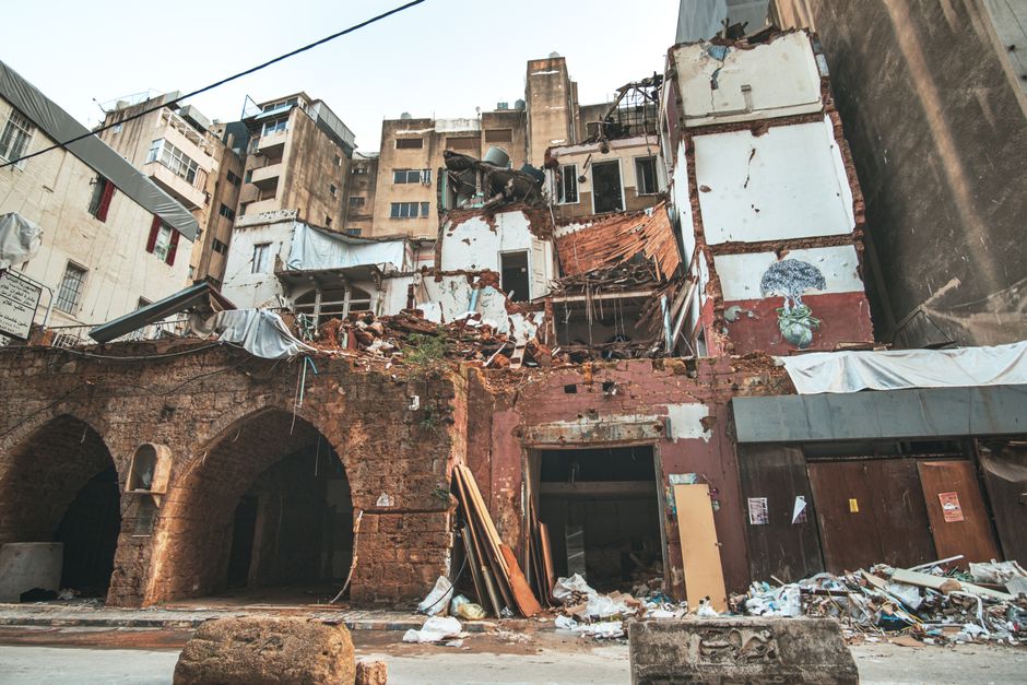 Beirut street scene after an airstrike