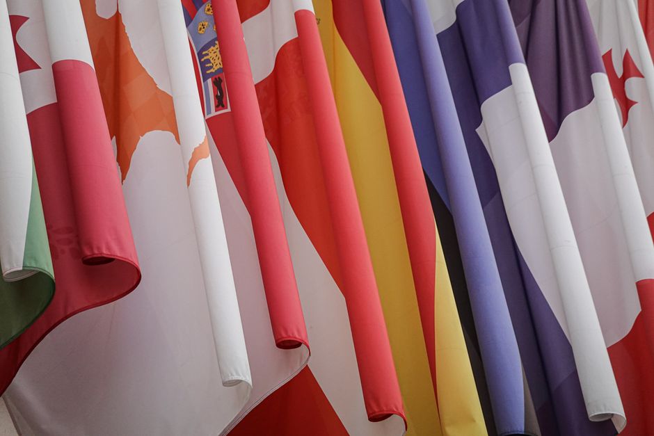 NATO flags at an international military summit