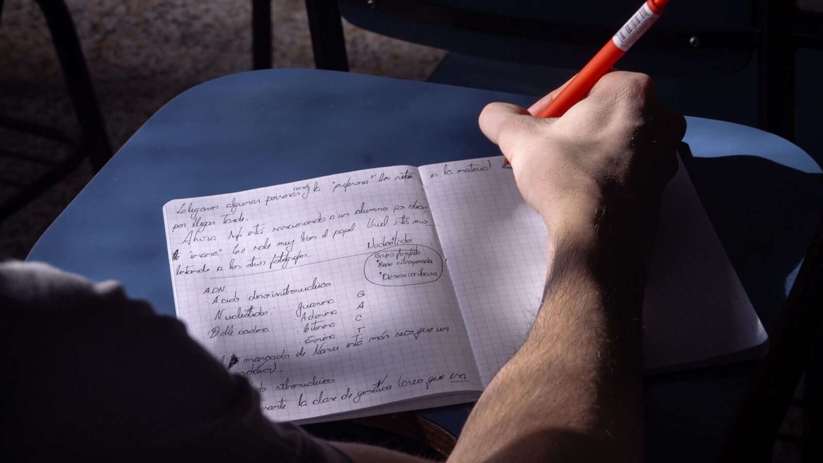 Person taking notes in a notebook