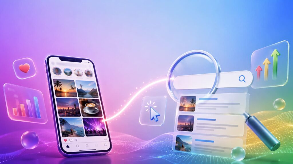 Instagram posts appearing in Google Search results illustration
