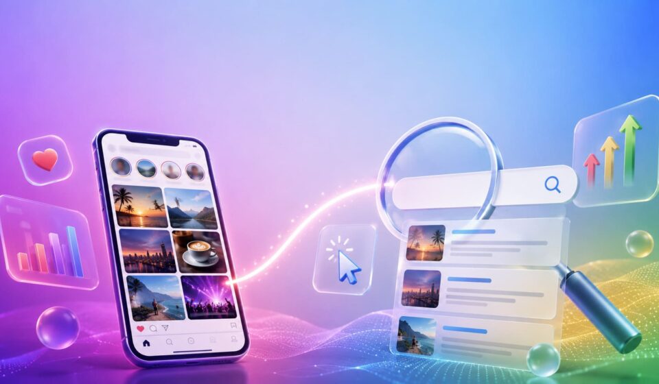Instagram posts appearing in Google Search results illustration