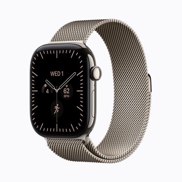 Natural titanium Apple Watch Series 12 with a Milanese loop