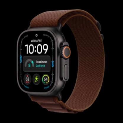 Apple Watch Ultra 4 with a burgundy Alpine Loop band