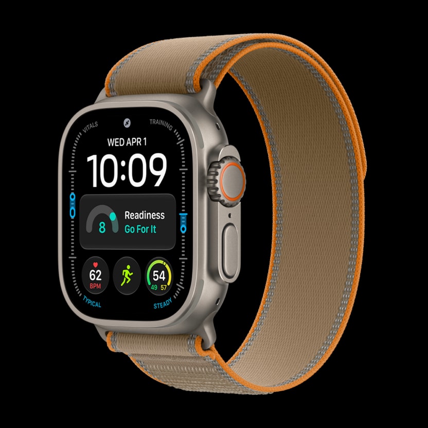 Apple Watch Ultra 4 with a sand Trail Loop band