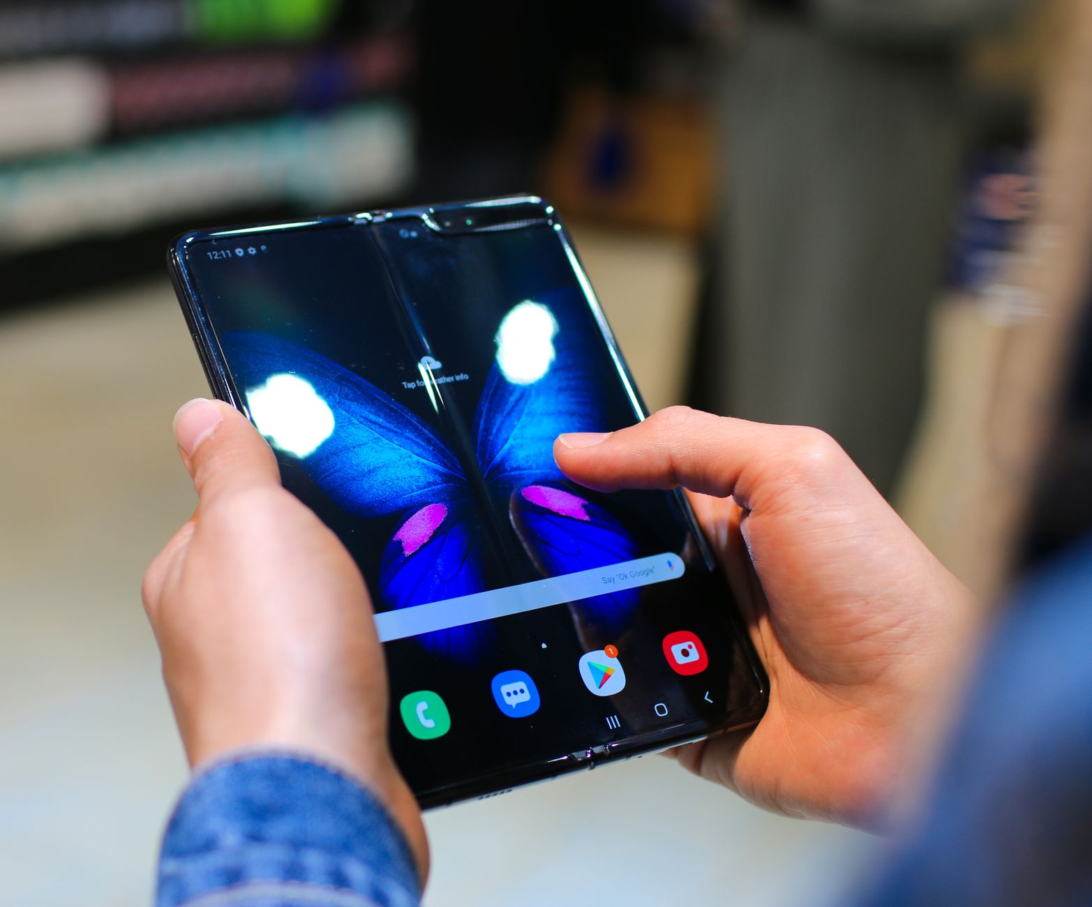 Foldable smartphone opened to show a large inner display