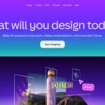 Canva visual design suite homepage showing an AI-assisted social post being edited