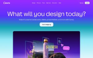 Canva visual design suite homepage showing an AI-assisted social post being edited