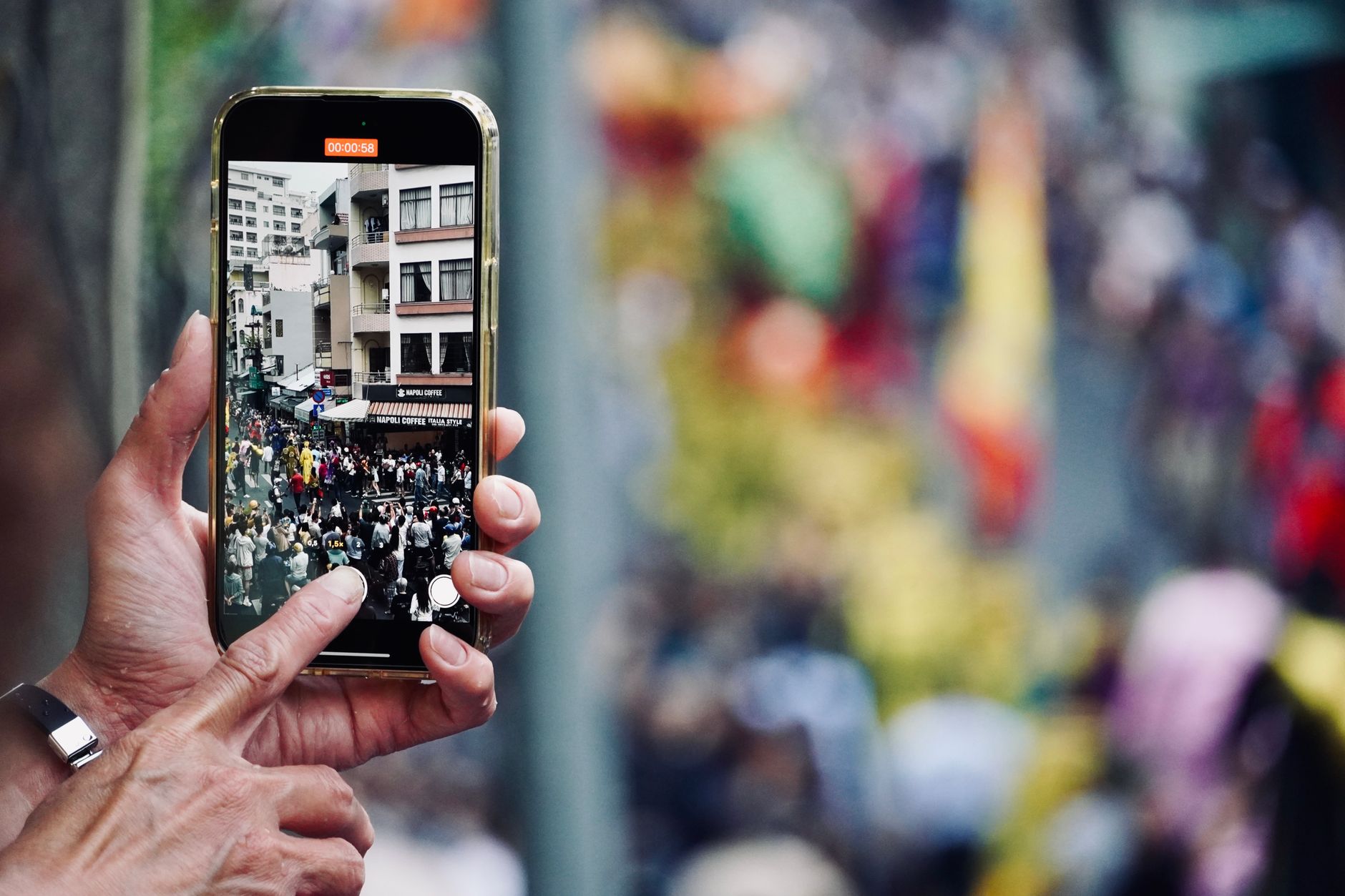 Phone showing a social feed representing real-time AI search