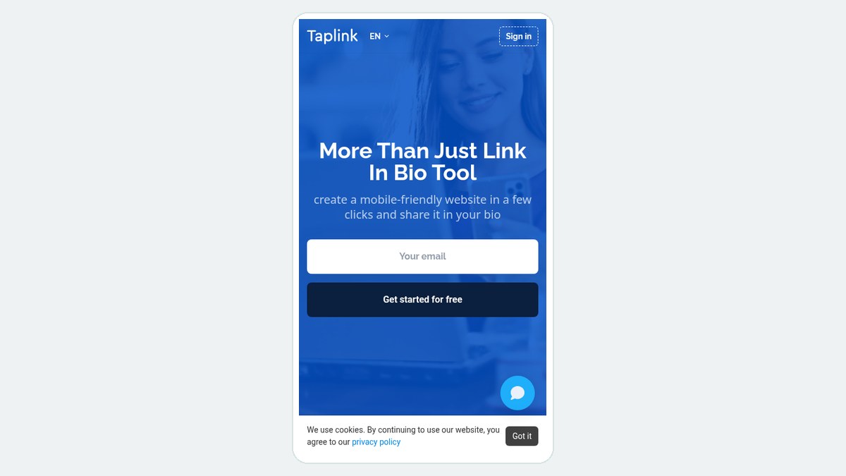 Taplink home page on a phone describing a link in bio tool