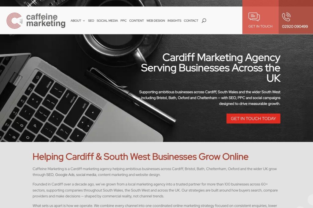 Caffeine Marketing homepage