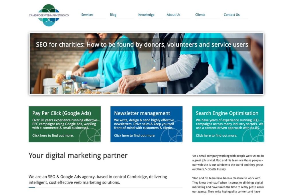 The Cambridge Web Marketing Co homepage